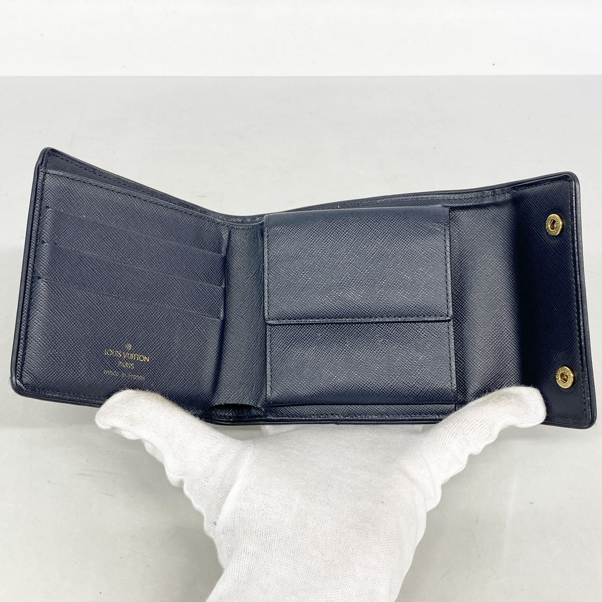 【6hf6373】ルイヴィトン 三つ折り財布 モノグラム・ミニ ポルトビエカルトクレディモネ M92439 TSTブルー【中古】レディース