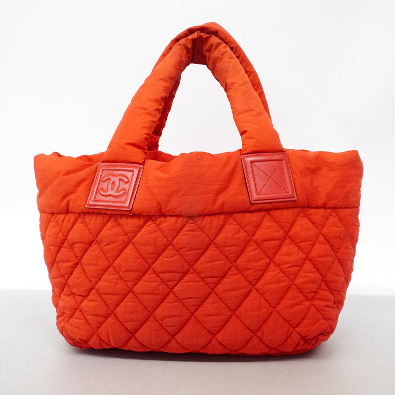 【6hf6390-k】シャネル トートバッグ コココクーン ナイロン レッド シルバー金具【中古】