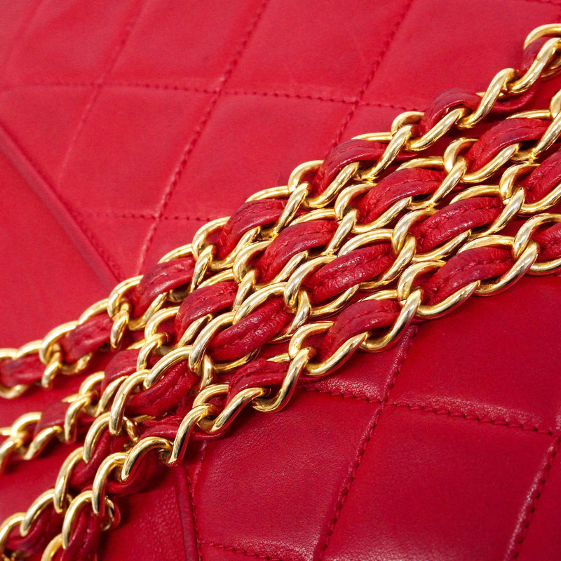 【6hf6393-k】シャネル ショルダーバッグ マトラッセ チェーンショルダー ラムスキン レッド ゴールド金具【中古】レディース