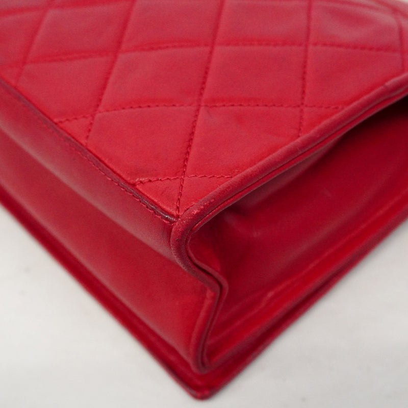 【6hf6393-k】シャネル ショルダーバッグ マトラッセ チェーンショルダー ラムスキン レッド ゴールド金具【中古】レディース