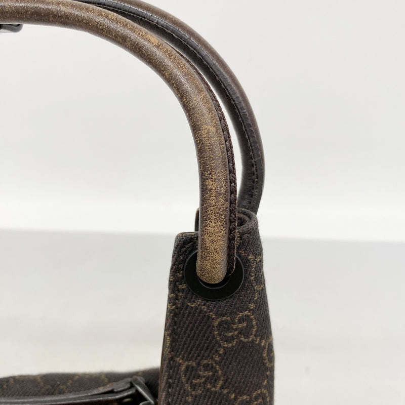 【6hf6395】グッチ ハンドバッグ 101333 デニム ブラウン シルバー金具【中古】レディース