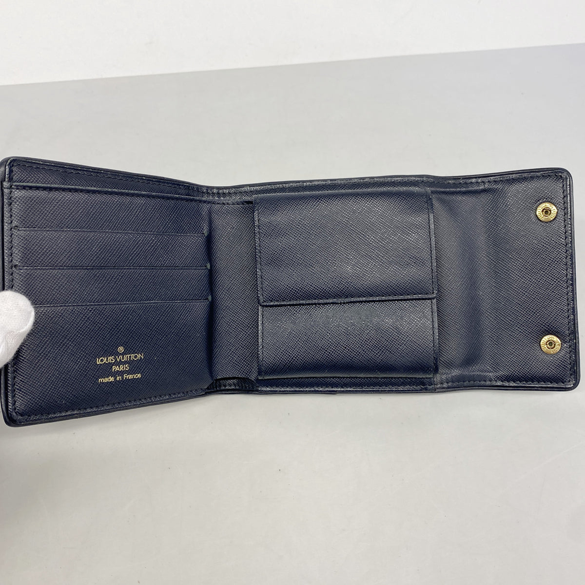 【6hf6433】ルイヴィトン 三つ折り財布 モノグラム・ミニ ポルトビエカルトクレディネ M92239 ブルー【中古】レディース