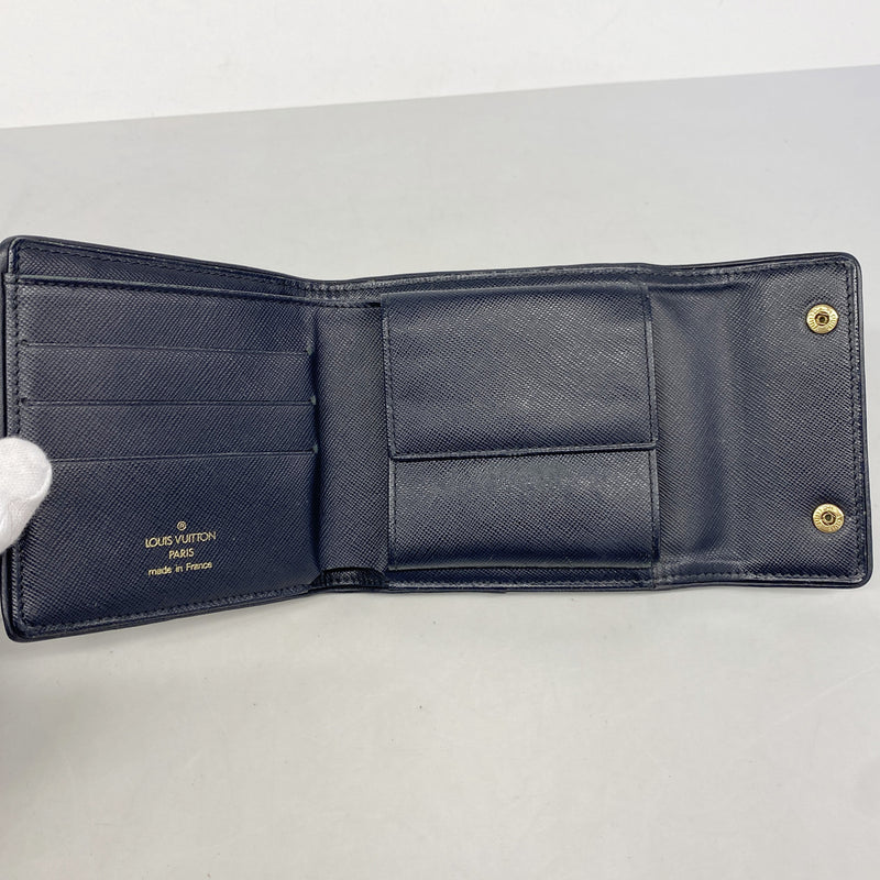 【6hf6433】ルイヴィトン 三つ折り財布 モノグラム・ミニ ポルトビエカルトクレディネ M92239 ブルー【中古】レディース