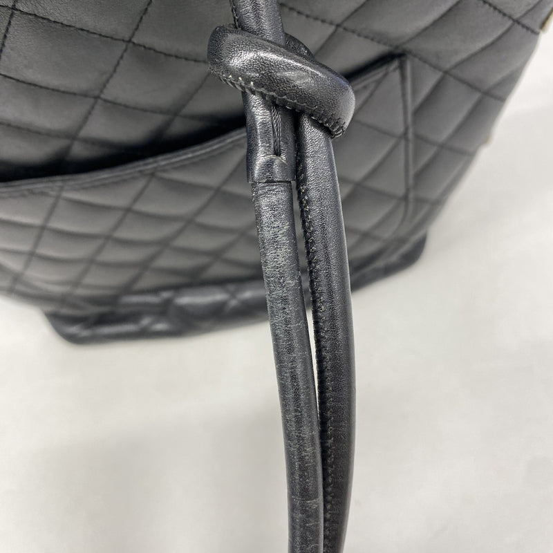 【6hf6434】シャネル トートバッグ カンボン ラムスキン ブラック シルバー金具【中古】レディース