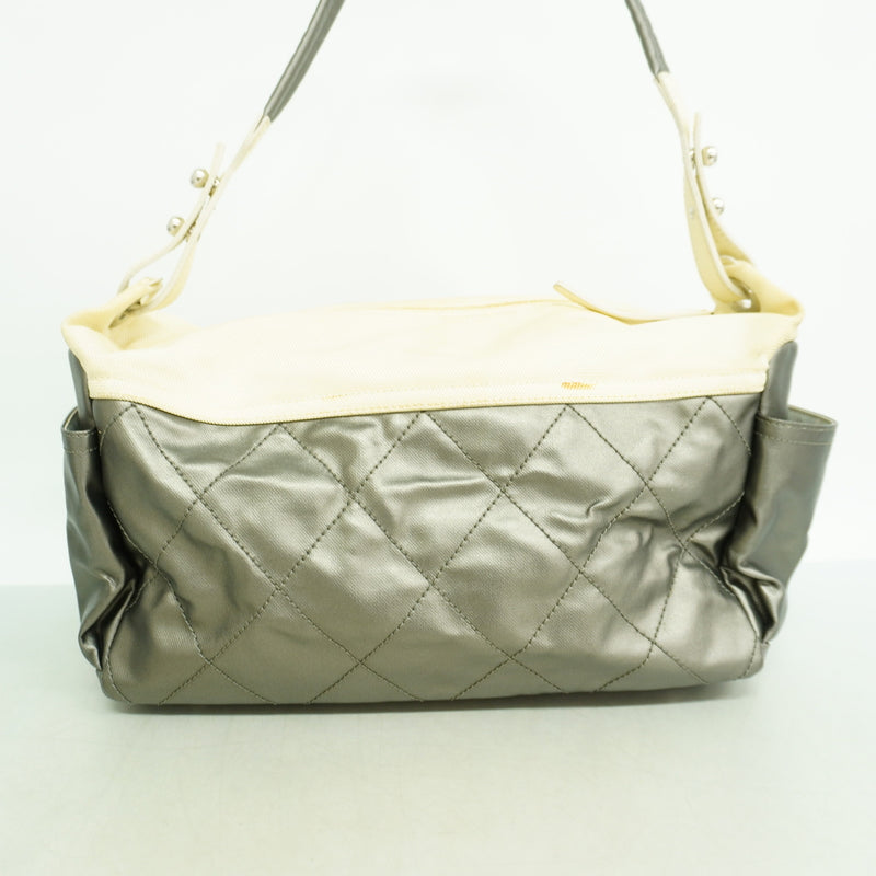 【6hf6438】シャネル ショルダーバッグ パリビアリッツ コーティングキャンバス グレー シルバー金具【中古】レディース