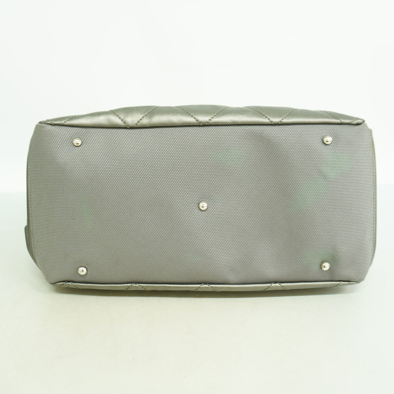 【6hf6438】シャネル ショルダーバッグ パリビアリッツ コーティングキャンバス グレー シルバー金具【中古】レディース