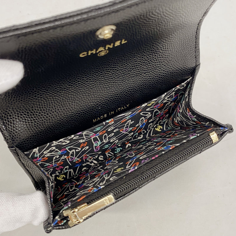 【6hf6446】シャネル コインケース マトラッセ キャビアスキン ブラック ゴールド金具【中古】レディース