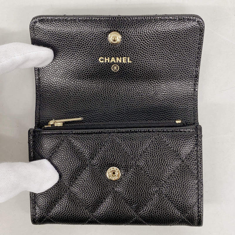 【6hf6446】シャネル コインケース マトラッセ キャビアスキン ブラック ゴールド金具【中古】レディース