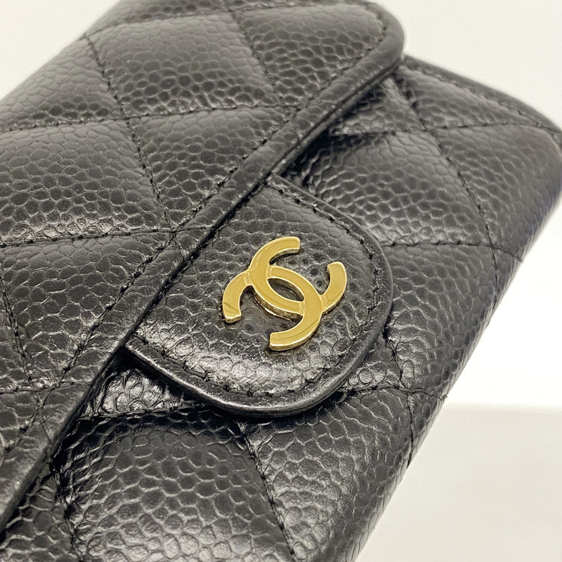 【6hf6447】シャネル カードケース マトラッセ キャビアスキン ブラック ゴールド金具【中古】レディース