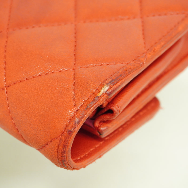 【6hf6454】シャネル 長財布 マトラッセ ラムスキン レッド シルバー金具【中古】レディース