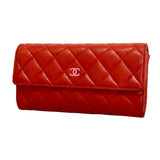 【6hf6454】シャネル 長財布 マトラッセ ラムスキン レッド シルバー金具【中古】レディース