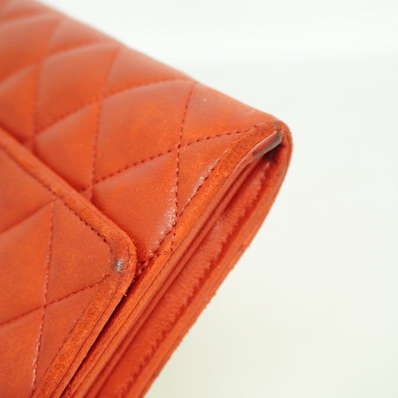 【6hf6454】シャネル 長財布 マトラッセ ラムスキン レッド シルバー金具【中古】レディース