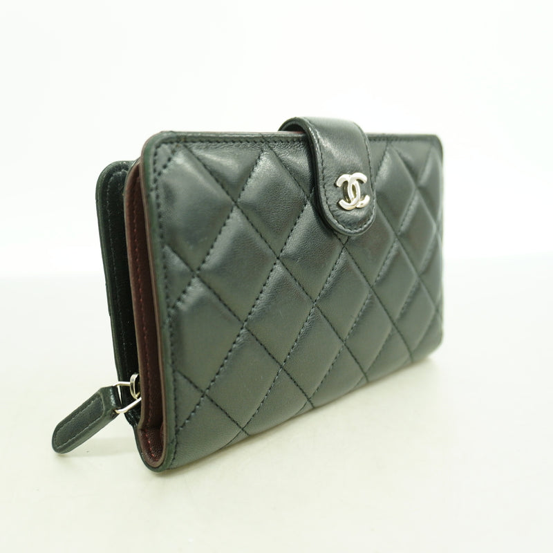 【6hf6471】シャネル 財布 マトラッセ ラムスキン ブラック シルバー金具【中古】レディース