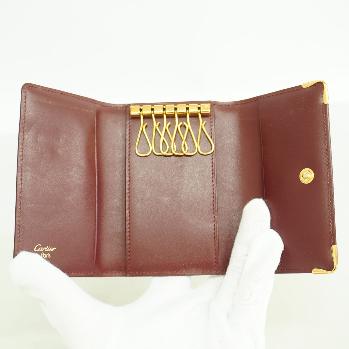 【6hf6472】カルティエ キーケース マスト レザー ボルドー ゴールド金具【中古】レディース
