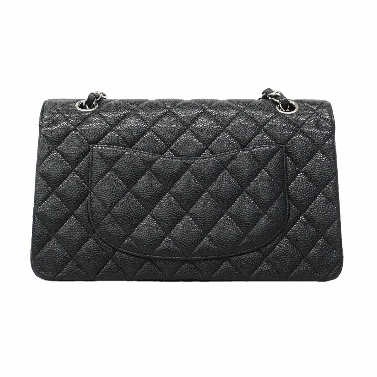 【6hf6473】シャネル ショルダーバッグ マトラッセ Wフラップ Wチェーン キャビアスキン ブラック シルバー金具【中古】レディース