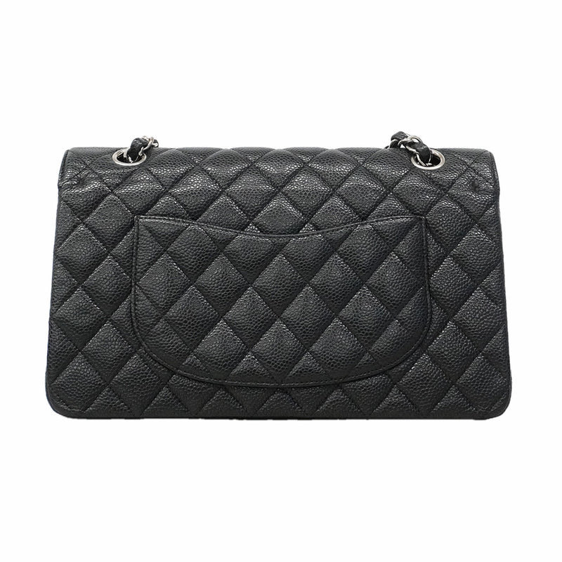 【6hf6473】シャネル ショルダーバッグ マトラッセ Wフラップ Wチェーン キャビアスキン ブラック シルバー金具【中古】レディース