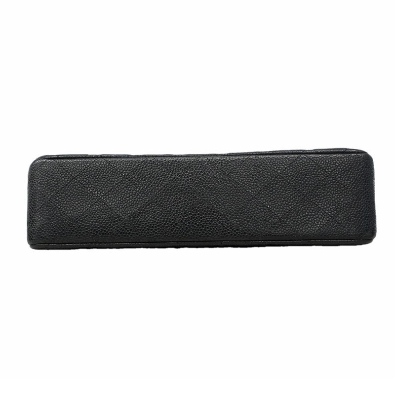 【6hf6473】シャネル ショルダーバッグ マトラッセ Wフラップ Wチェーン キャビアスキン ブラック シルバー金具【中古】レディース