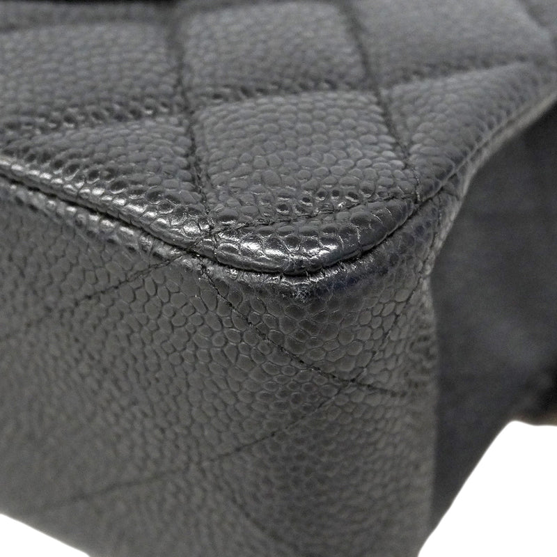 【6hf6473】シャネル ショルダーバッグ マトラッセ Wフラップ Wチェーン キャビアスキン ブラック シルバー金具【中古】レディース