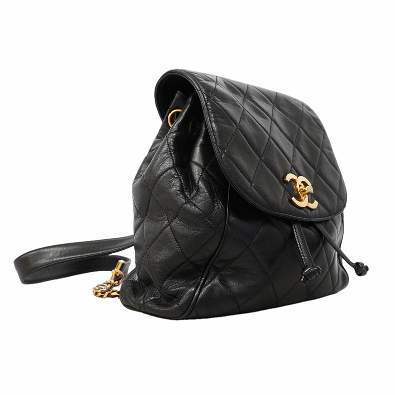 【6hf6474】シャネル リュック・デイパック マトラッセ ラムスキン ブラック ゴールド金具【中古】レディース