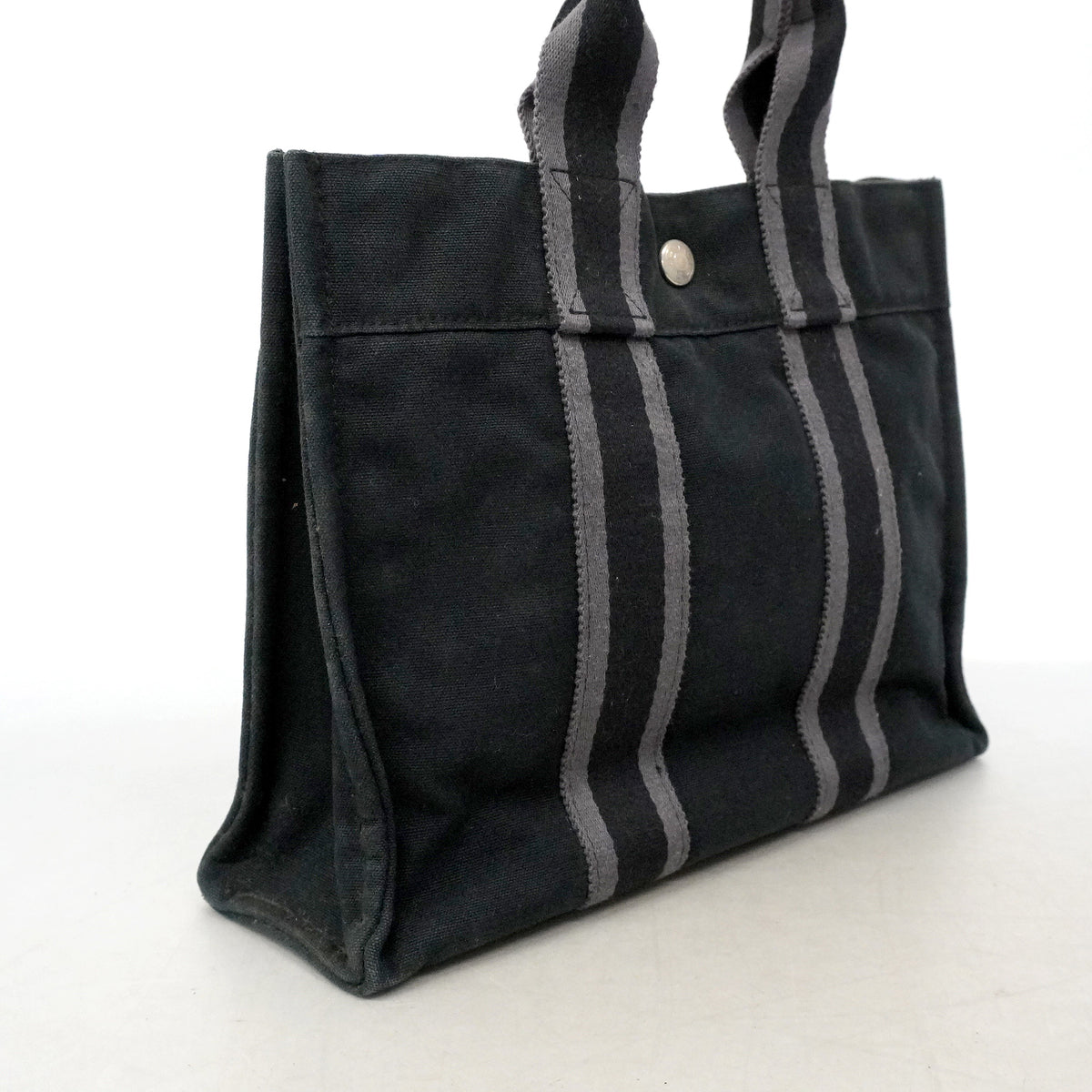 【6ia0001-k】エルメス トートバッグ フールトゥPM キャンバス ブラック シルバー金具【中古】レディース