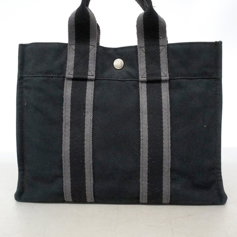 【6ia0001-k】エルメス トートバッグ フールトゥPM キャンバス ブラック シルバー金具【中古】レディース