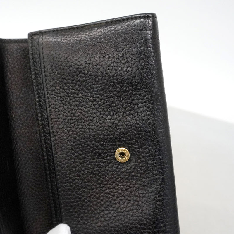 【6ia0010-k】グッチ 長財布 GGマーモント 400586 レザー ブラック ゴールド金具【中古】レディース