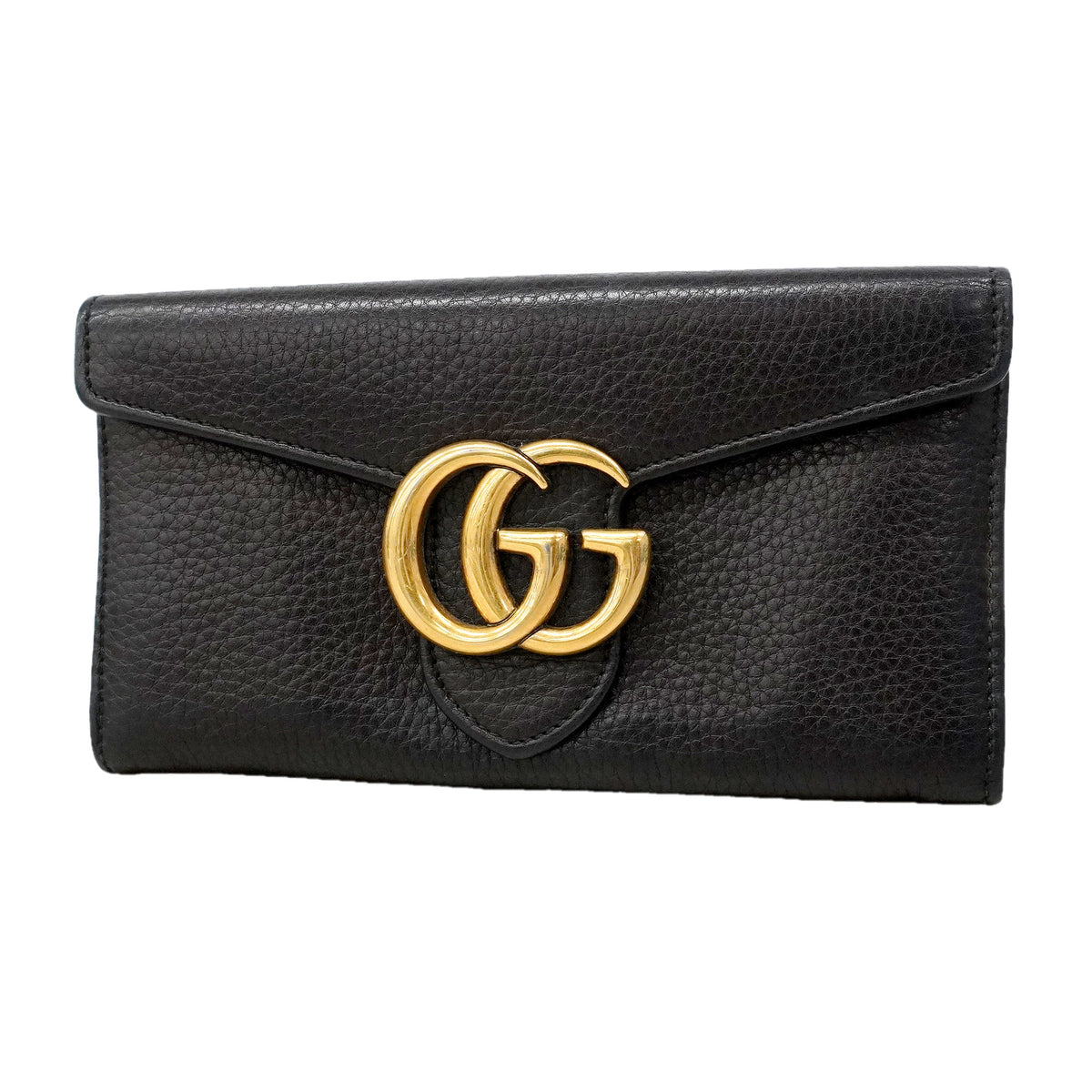 【6ia0010-k】グッチ 長財布 GGマーモント 400586 レザー ブラック ゴールド金具【中古】レディース