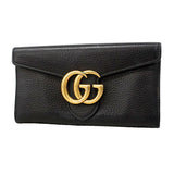 【6ia0010-k】グッチ 長財布 GGマーモント 400586 レザー ブラック ゴールド金具【中古】レディース