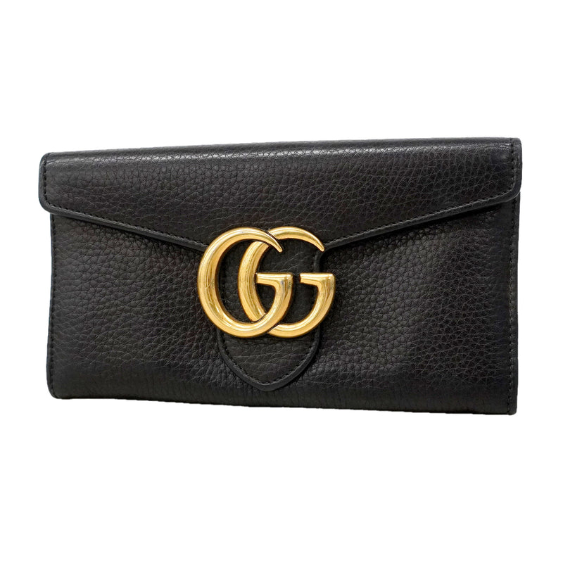 【6ia0010-k】グッチ 長財布 GGマーモント 400586 レザー ブラック ゴールド金具【中古】レディース