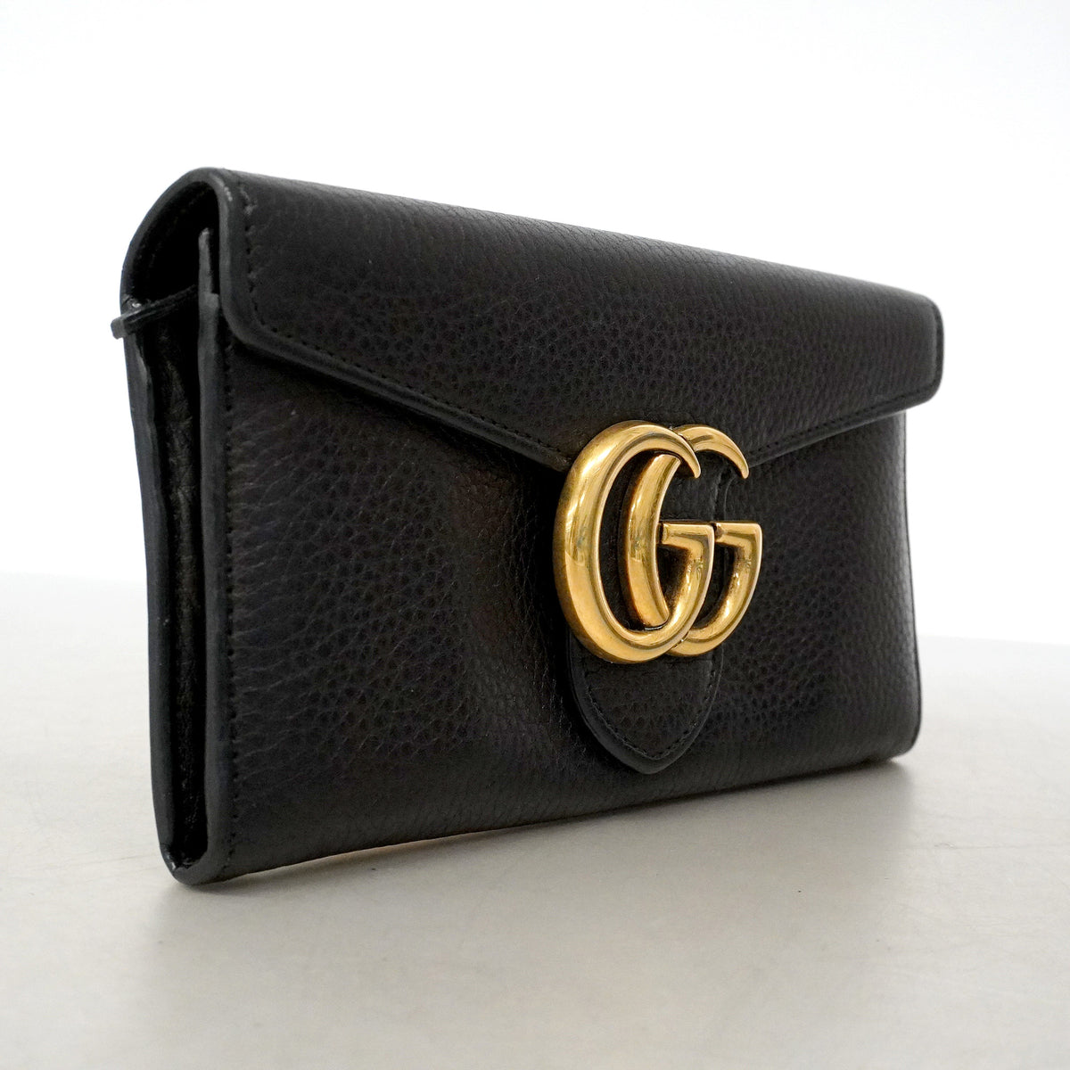 【6ia0010-k】グッチ 長財布 GGマーモント 400586 レザー ブラック ゴールド金具【中古】レディース
