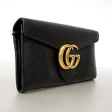【6ia0010-k】グッチ 長財布 GGマーモント 400586 レザー ブラック ゴールド金具【中古】レディース