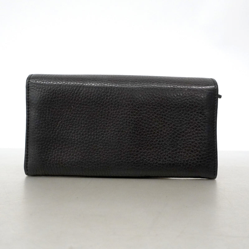【6ia0010-k】グッチ 長財布 GGマーモント 400586 レザー ブラック ゴールド金具【中古】レディース