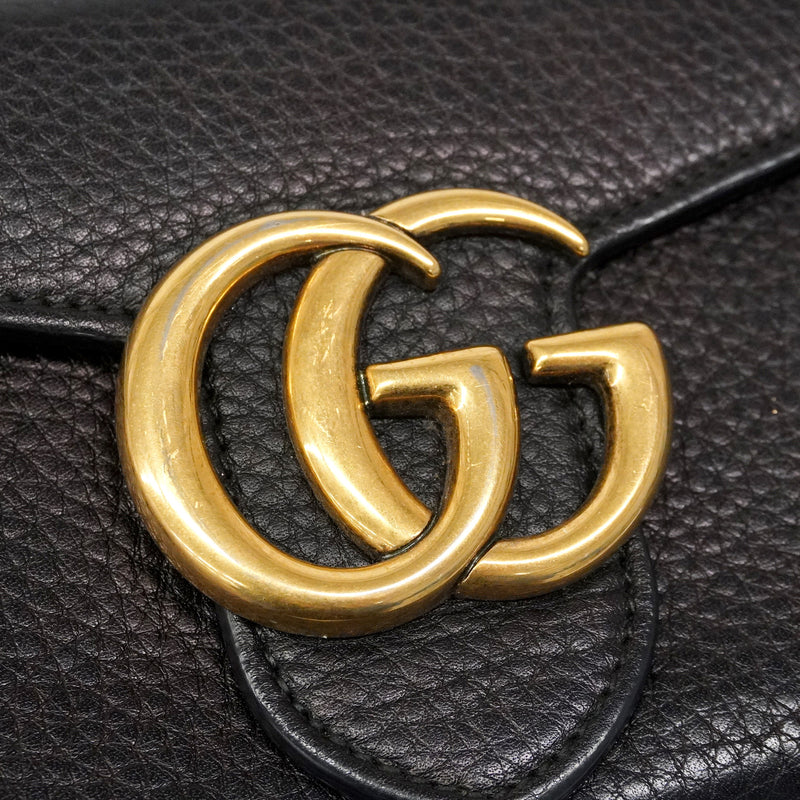 【6ia0010-k】グッチ 長財布 GGマーモント 400586 レザー ブラック ゴールド金具【中古】レディース
