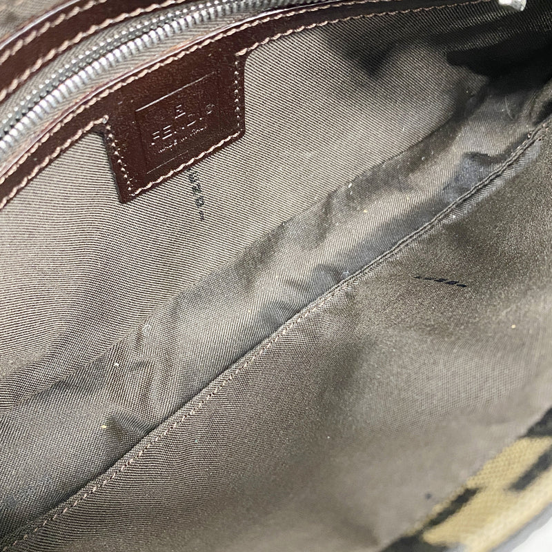 【6ia0026】フェンディ ハンドバッグ ズッカ マンマバケット ナイロンキャンバス ブラウン シルバー金具【中古】レディース