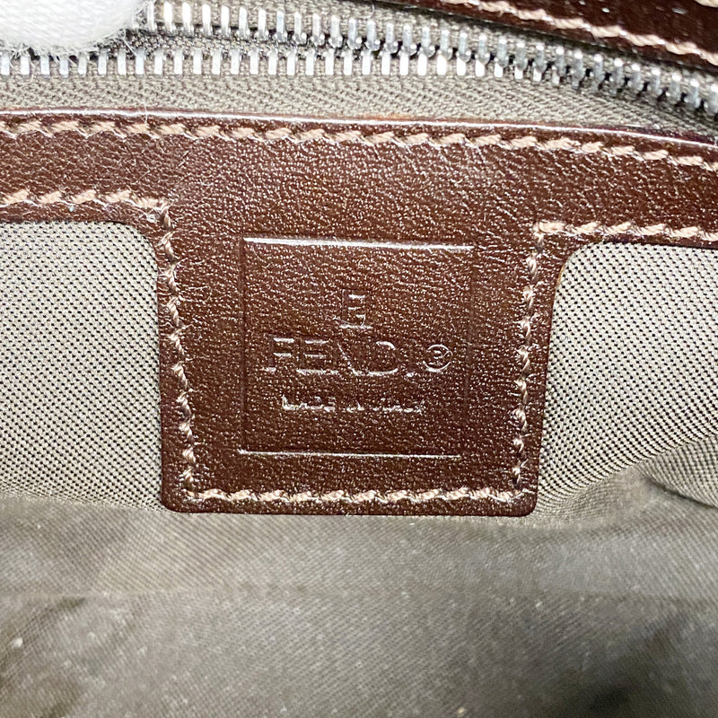 【6ia0026】フェンディ ハンドバッグ ズッカ マンマバケット ナイロンキャンバス ブラウン シルバー金具【中古】レディース