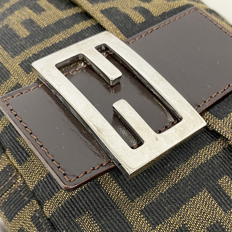 【6ia0026】フェンディ ハンドバッグ ズッカ マンマバケット ナイロンキャンバス ブラウン シルバー金具【中古】レディース