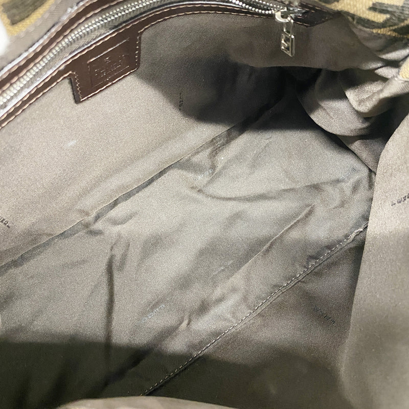 【6ia0027】フェンディ ハンドバッグ ズッカ マンマバケット ナイロンキャンバス ブラウン シルバー金具【中古】レディース