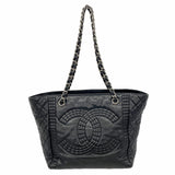 【6ia0064】シャネル チェーントート ラムスキン ブラック シルバー金具【中古】レディース
