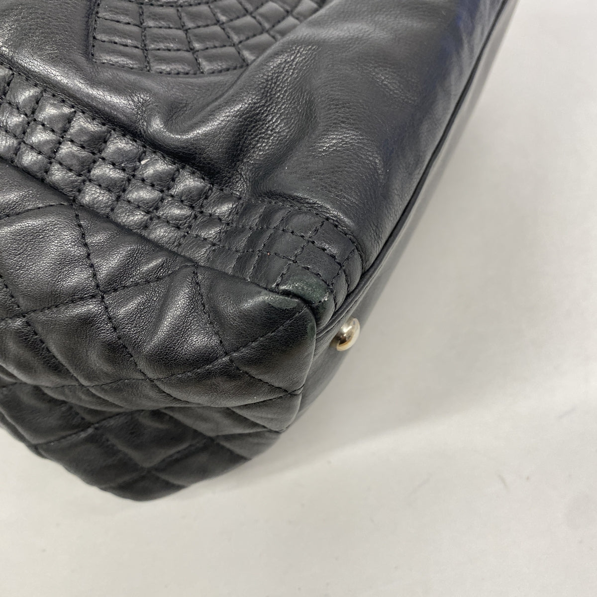 【6ia0064】シャネル チェーントート ラムスキン ブラック シルバー金具【中古】レディース
