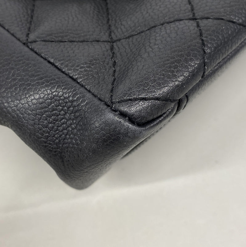 【6ia0065】シャネル チェーントート マトラッセ キャビアスキン ブラック シルバー金具【中古】レディース
