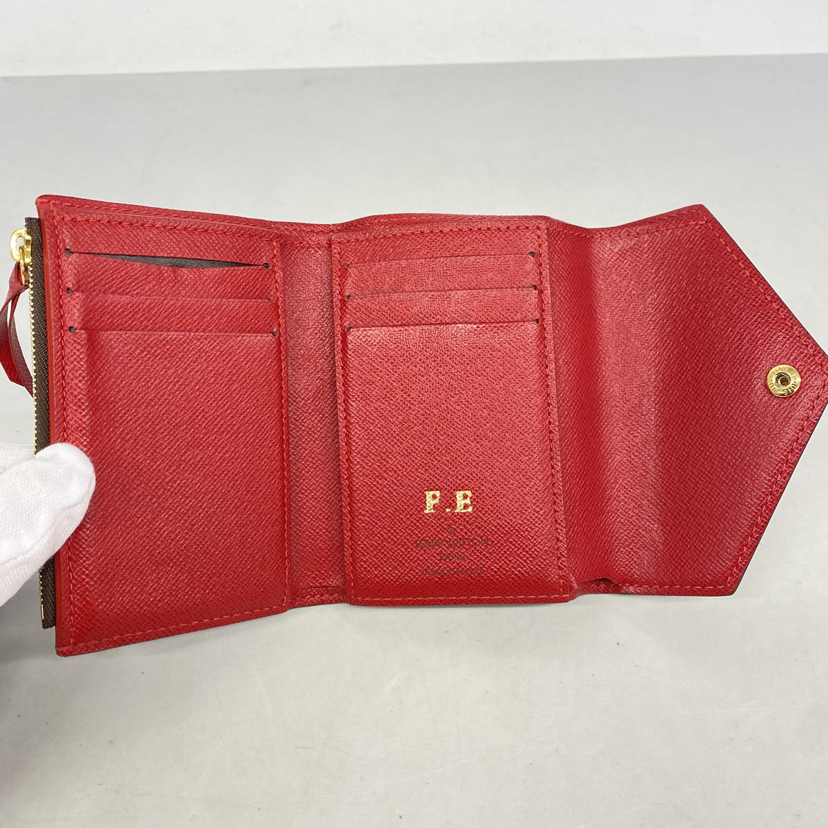 【6ia0074】ルイヴィトン 三つ折り財布 ダミエ ポルトフォイユヴィクトリーヌ N41659 エベヌ【中古】レディース
