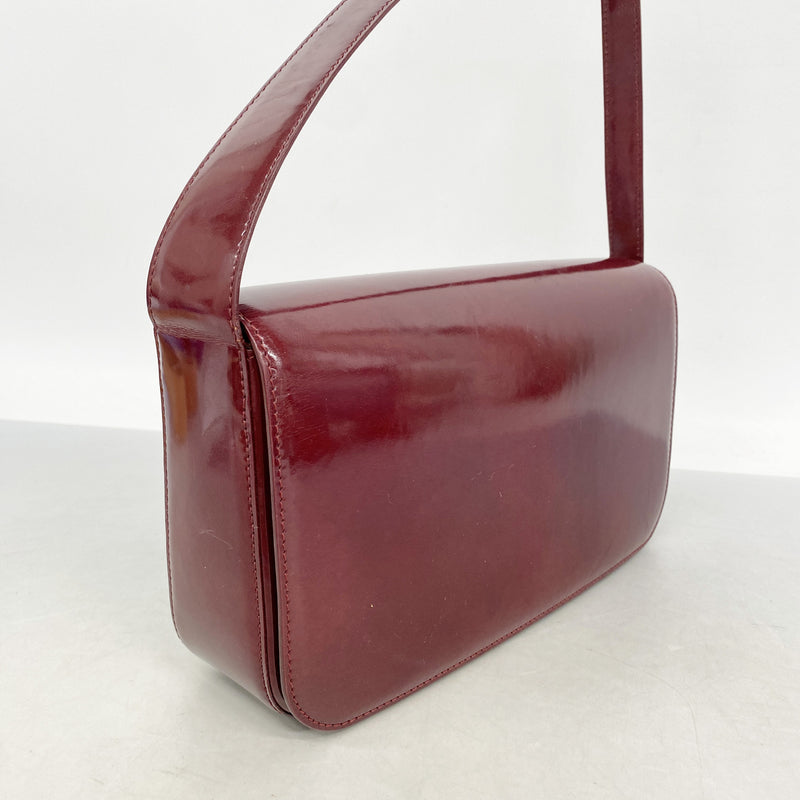 【6ia0086】カルティエ ショルダーバッグ パンテール エナメル ボルドー シルバー金具【中古】レディース