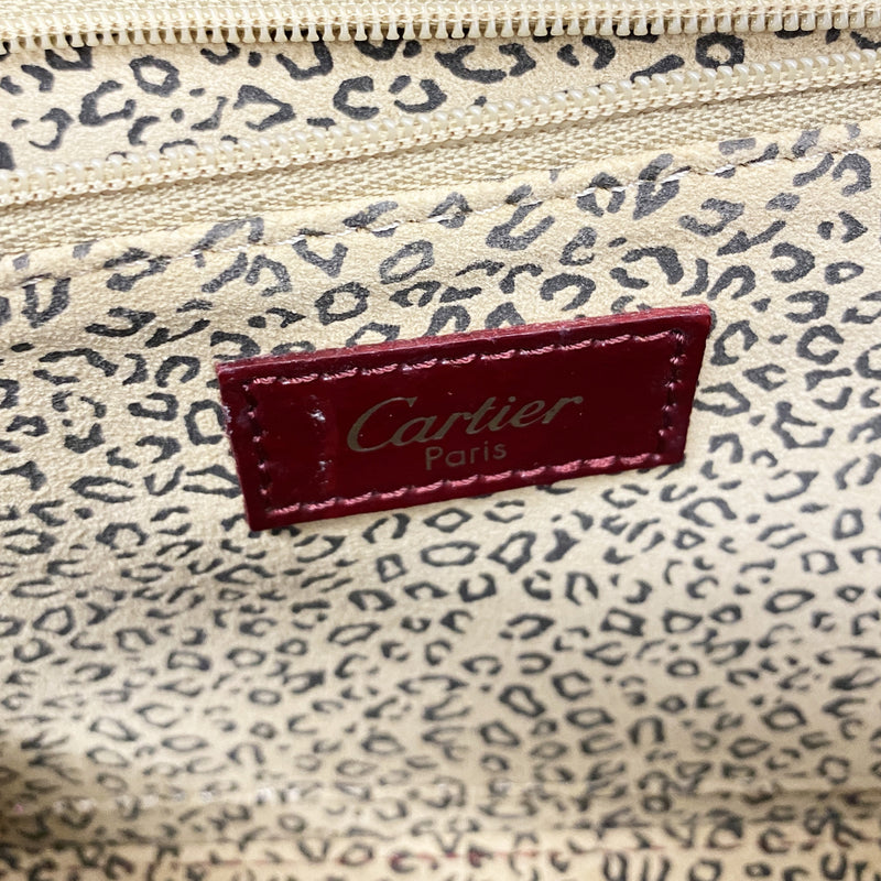 【6ia0086】カルティエ ショルダーバッグ パンテール エナメル ボルドー シルバー金具【中古】レディース