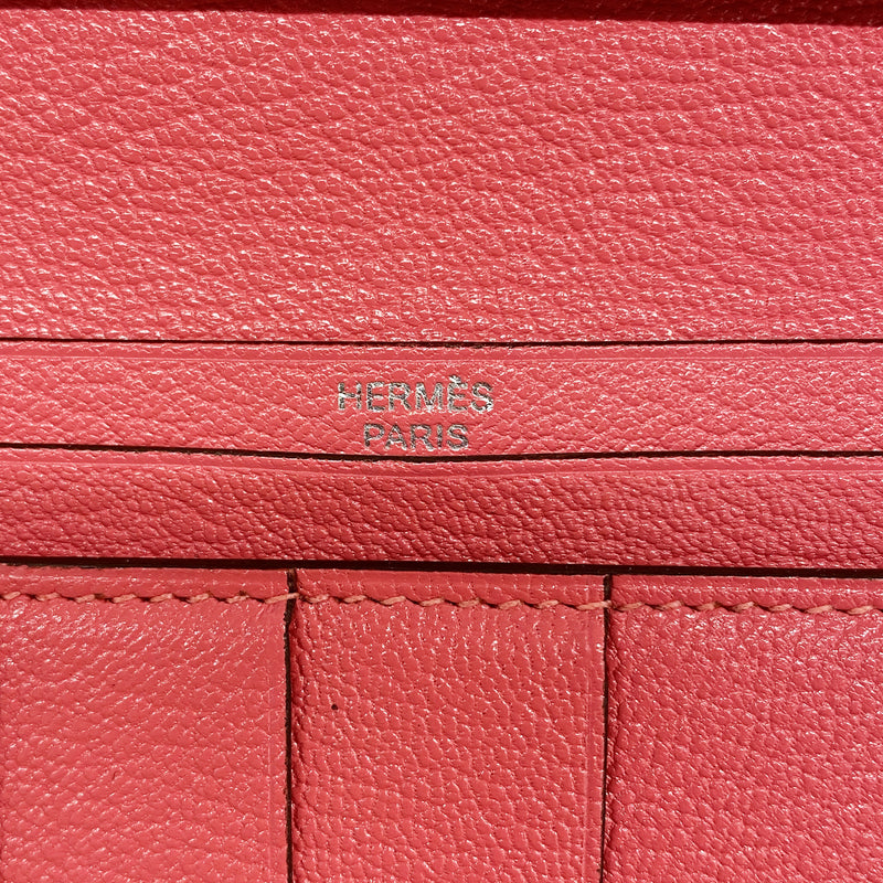 【6ia0095】エルメス 長財布 ベアンスフレ シェブルミゾル ローズアザレ シルバー金具 C刻印【中古】レディース