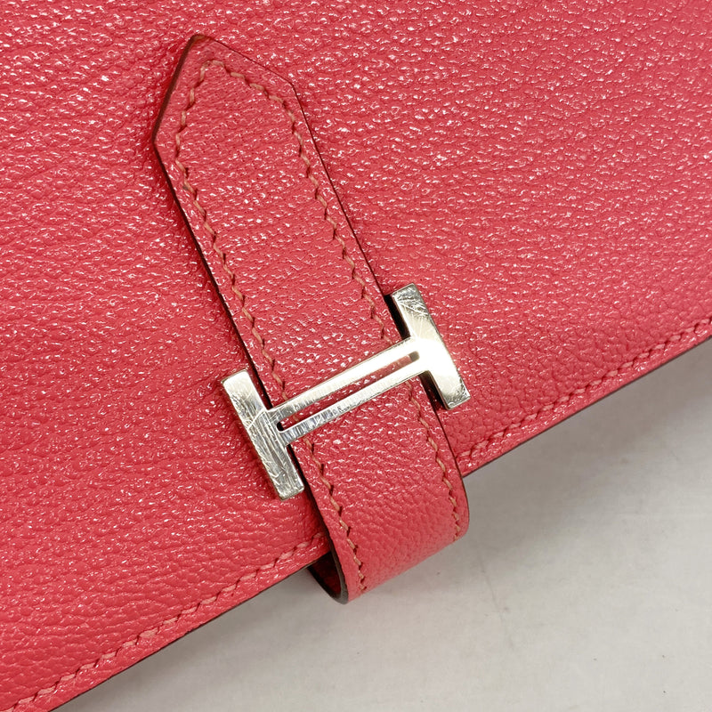 【6ia0095】エルメス 長財布 ベアンスフレ シェブルミゾル ローズアザレ シルバー金具 C刻印【中古】レディース