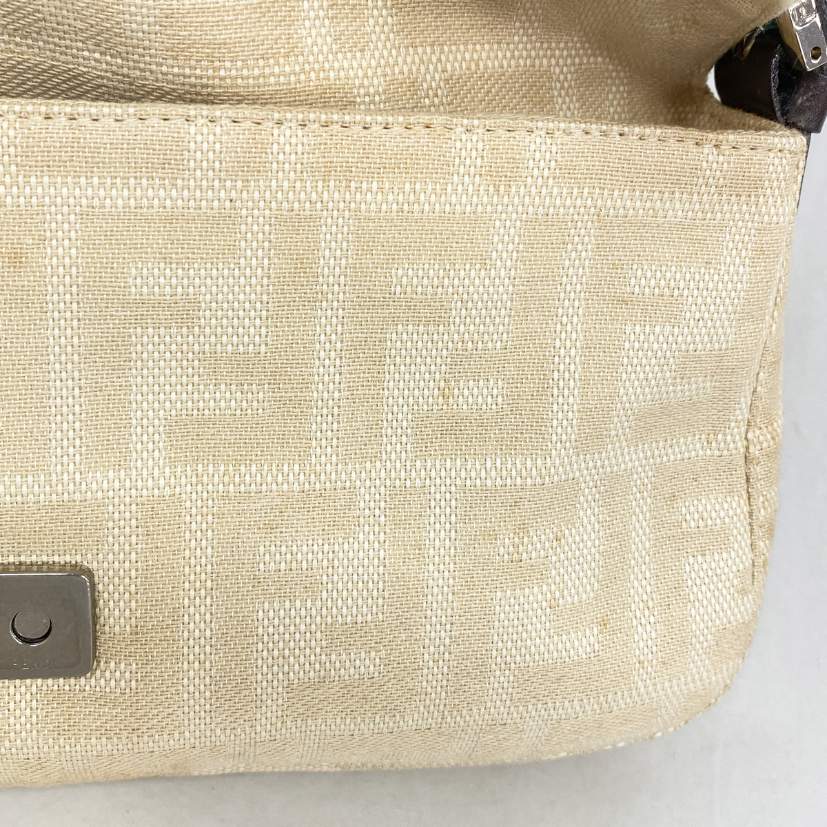【6ia0121】フェンディ ハンドバッグ ズッカ マンマバケット キャンバス ベージュ シルバー金具【中古】レディース
