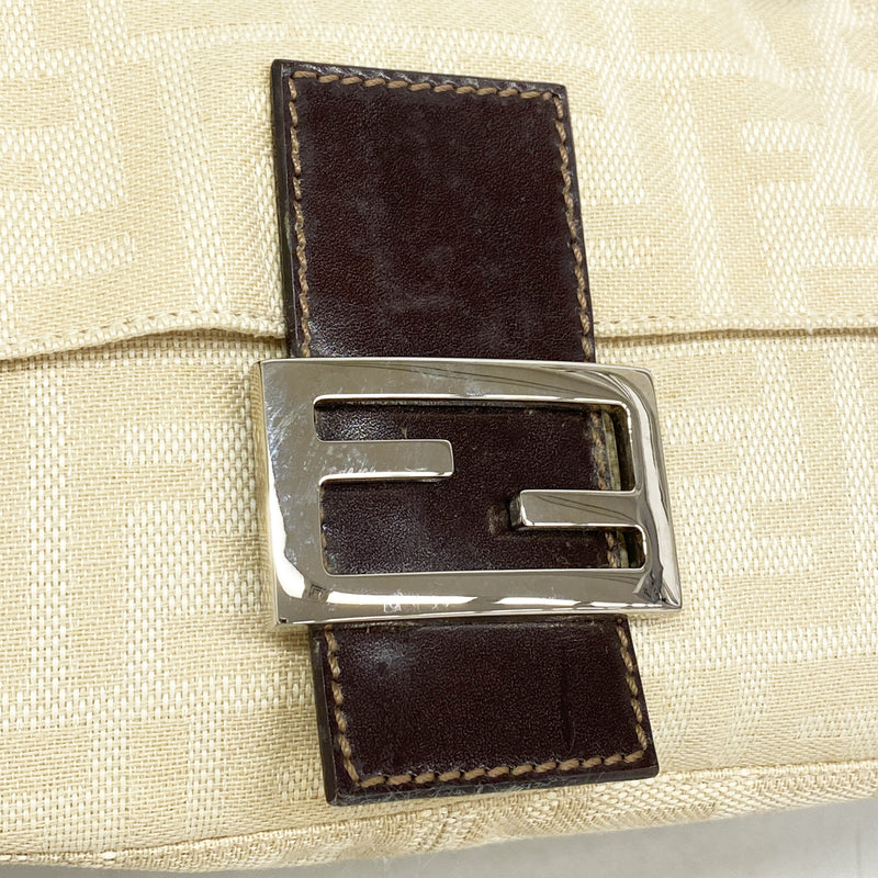 【6ia0121】フェンディ ハンドバッグ ズッカ マンマバケット キャンバス ベージュ シルバー金具【中古】レディース