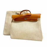 【6ia0122】エルメス ハンドバッグ エールバッグMM トワルアッシュ ナチュラル シルバー金具 □C刻印 2wayバッグ【中古】レディース