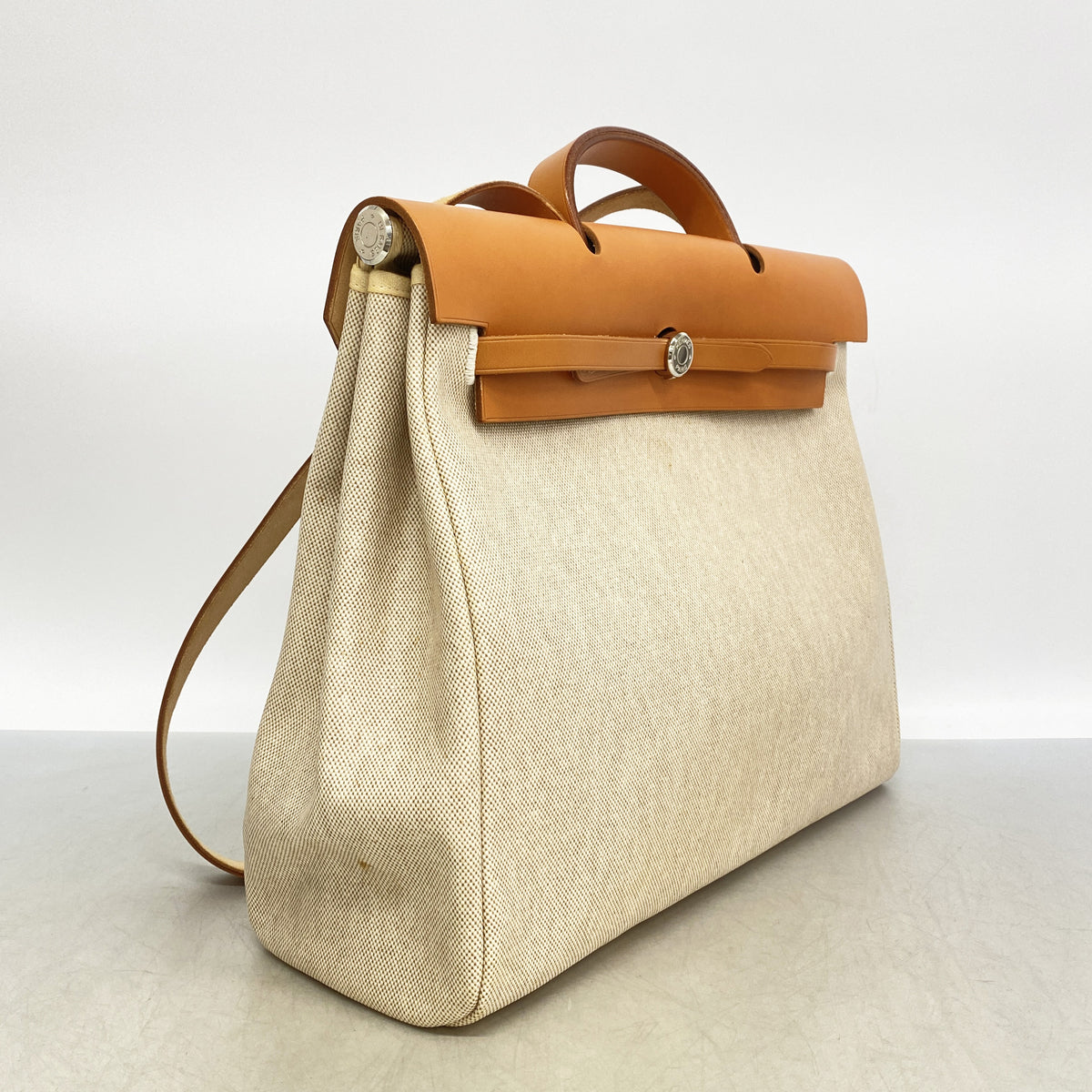 【6ia0122】エルメス ハンドバッグ エールバッグMM トワルアッシュ ナチュラル シルバー金具 □C刻印 2wayバッグ【中古】レディース