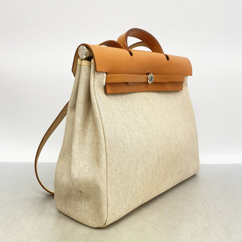 【6ia0122】エルメス ハンドバッグ エールバッグMM トワルアッシュ ナチュラル シルバー金具 □C刻印 2wayバッグ【中古】レディース
